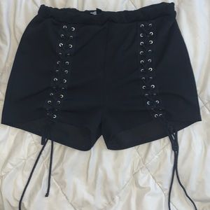 Black lace up shorts
